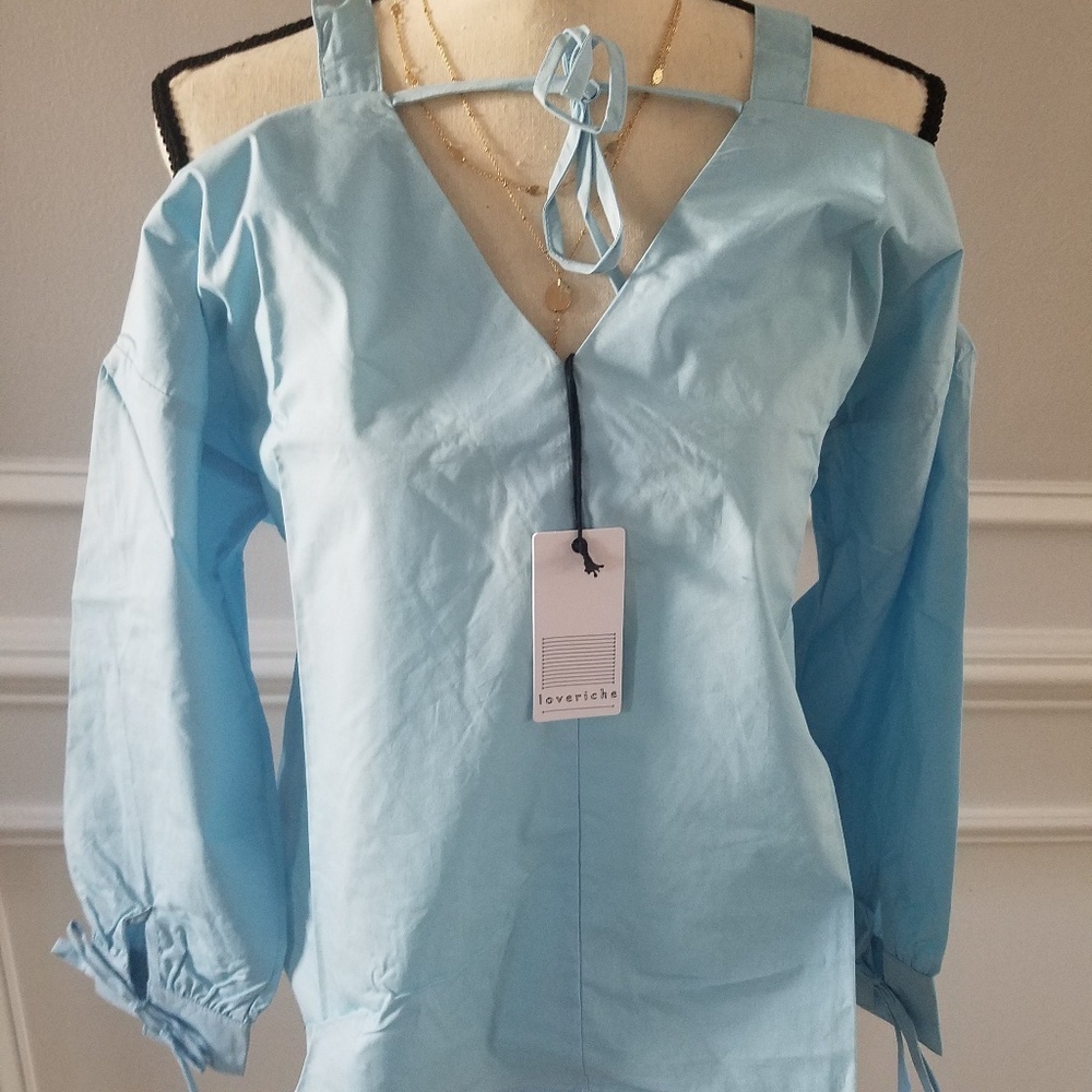 Baby Blue cold shoulder top